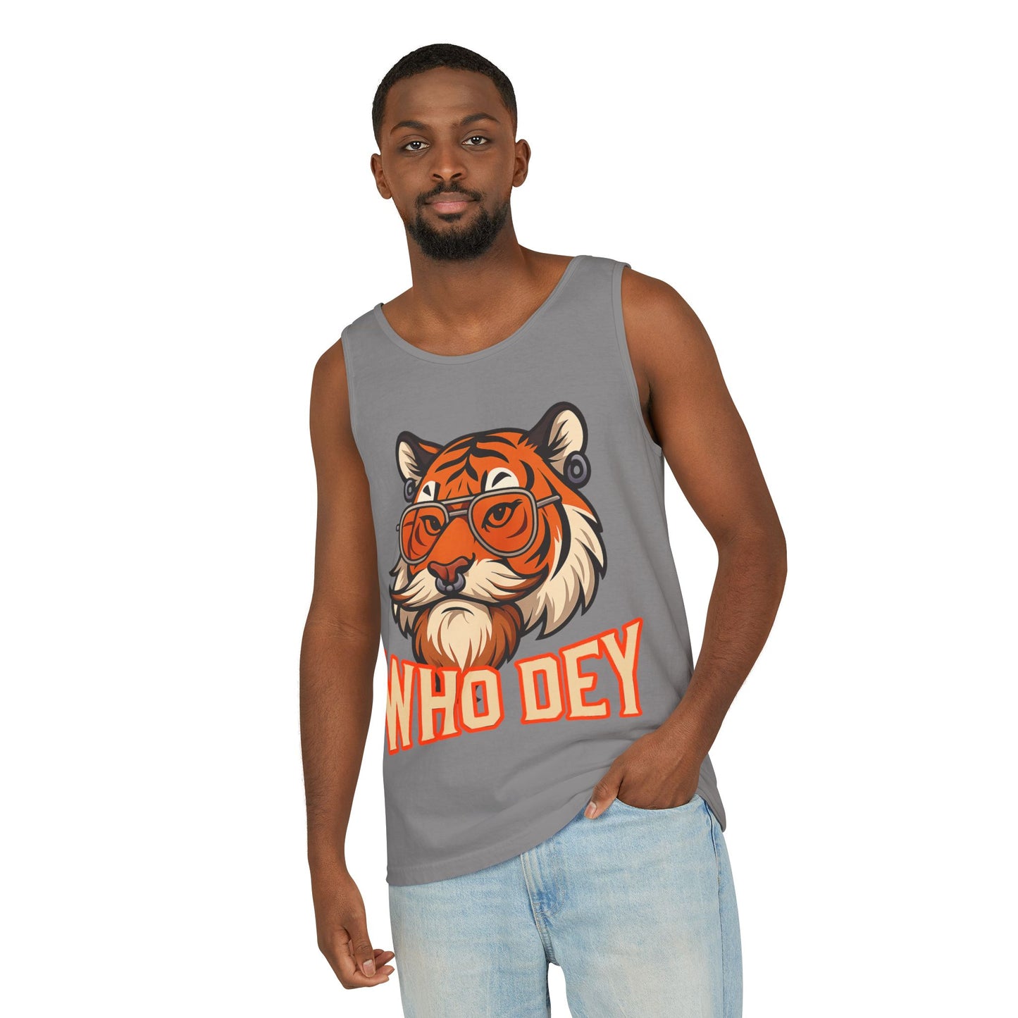 WhoDey Tiger Graphic Tank Top - Who Dey, Summer Vibes, Unisex Fashion, Festival Wear, Outdoor Activities, Gift Idea