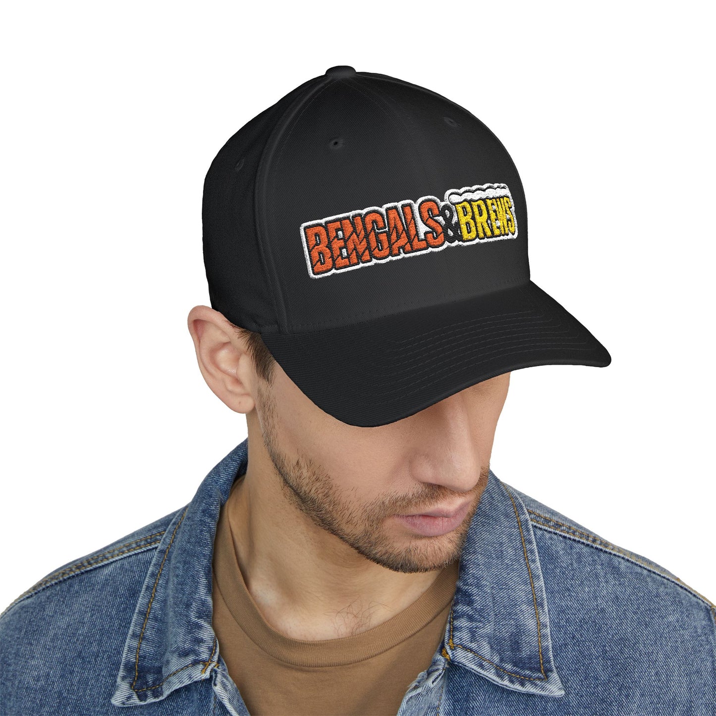 Embroidered Bengals and Brews Podcast Flex Fit Hat