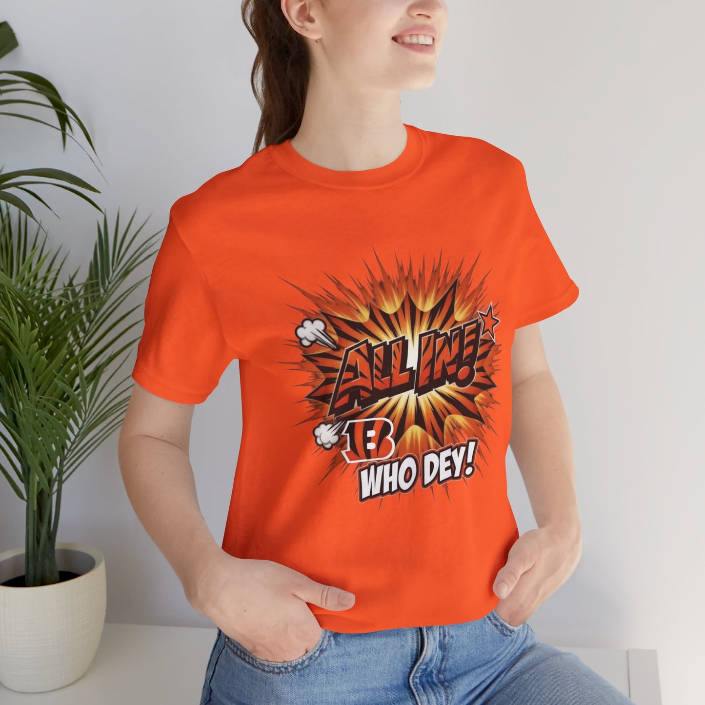 All In! Who Dey! Bengals Fan T-Shirt – All In Comic Burst Tee