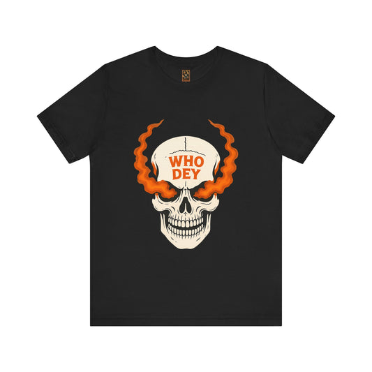 Smoking Skull Graphic Who Dey Tee, Short Sleeve Shirt, Unisex T-Shirt, Edgy Streetwear, Casual Gift for Men and Women