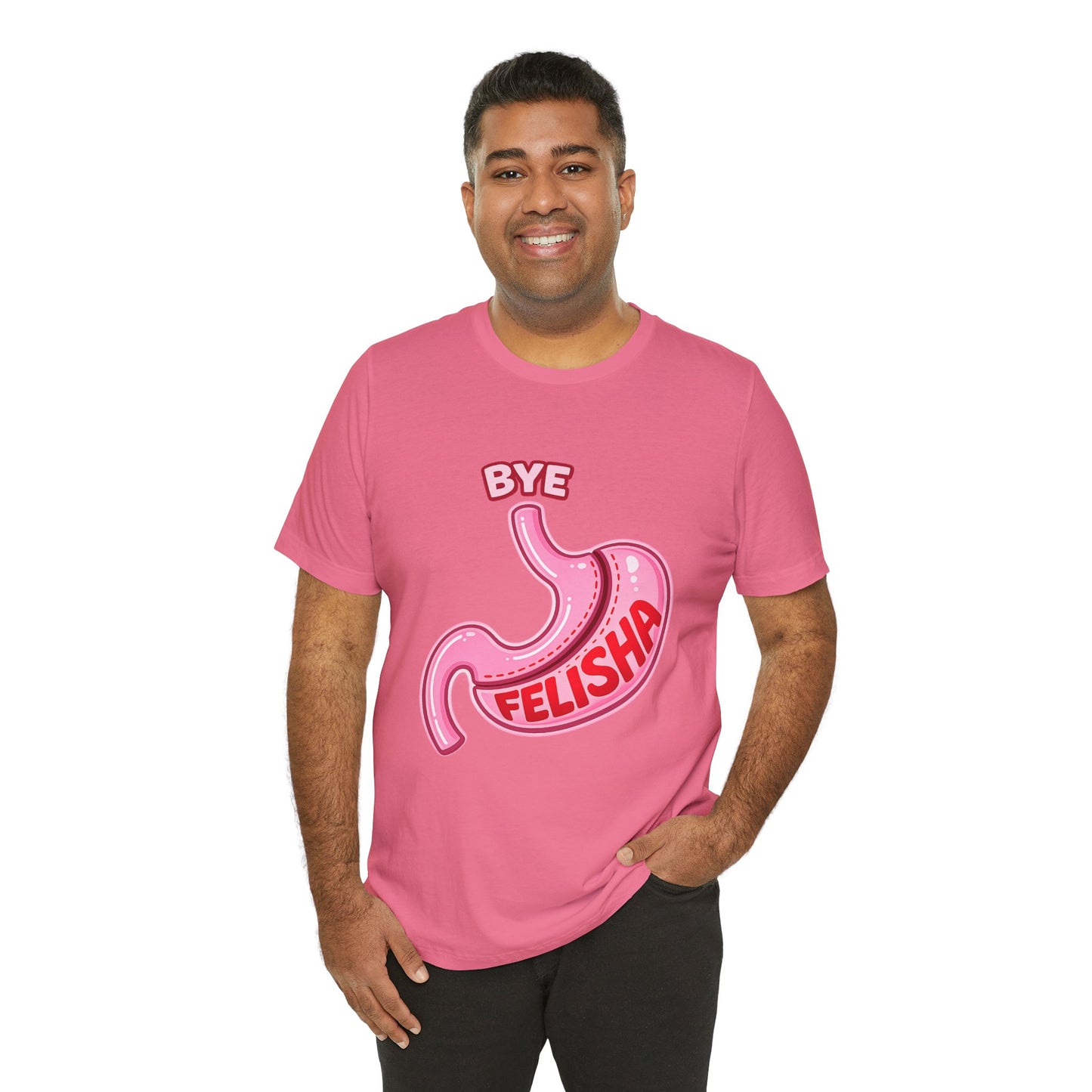 Bye Felisha Gastric Sleeve Stomach Graphic Tee — Funny Pink Cartoon Stomach T-Shirt