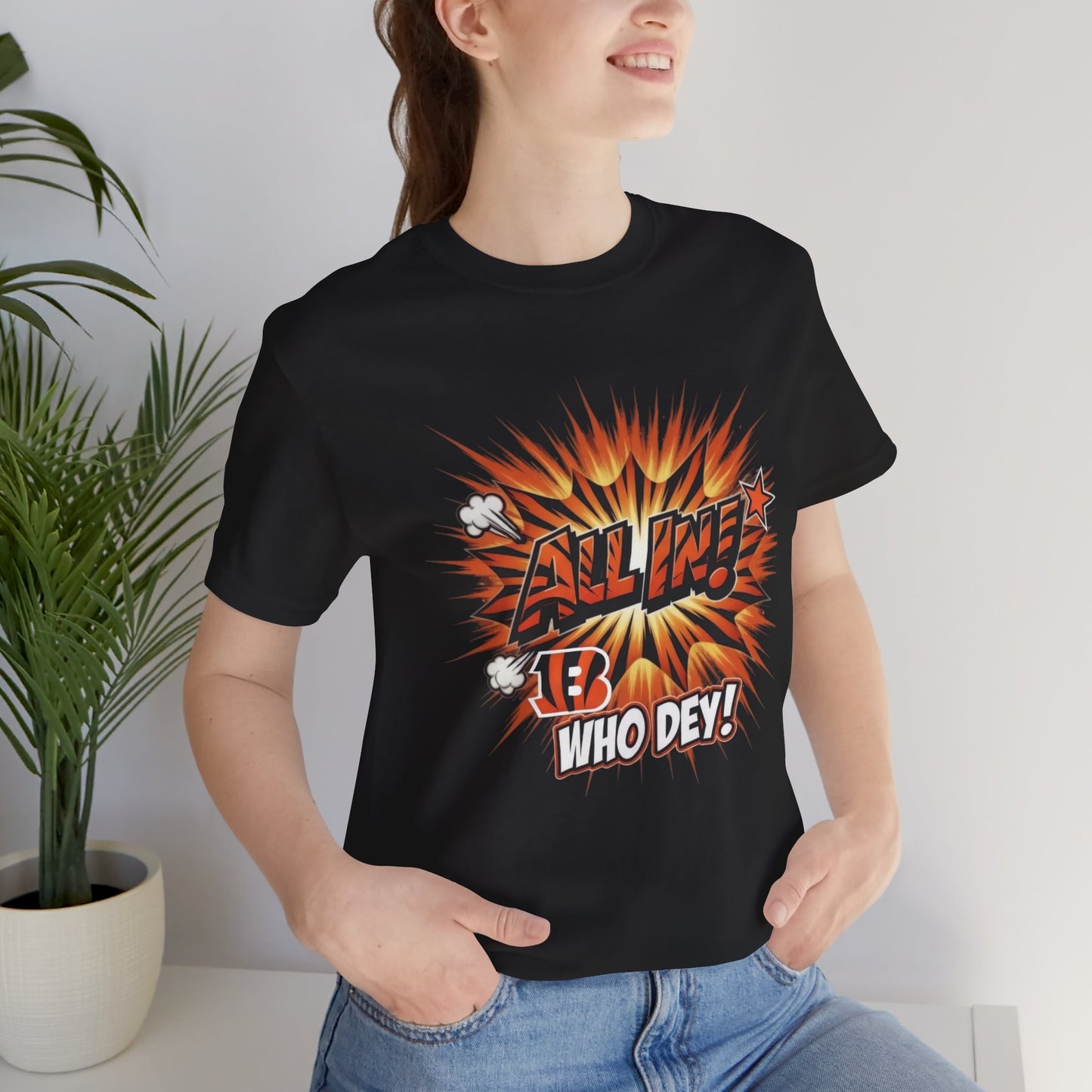 All In! Who Dey! Bengals Fan T-Shirt – All In Comic Burst Tee