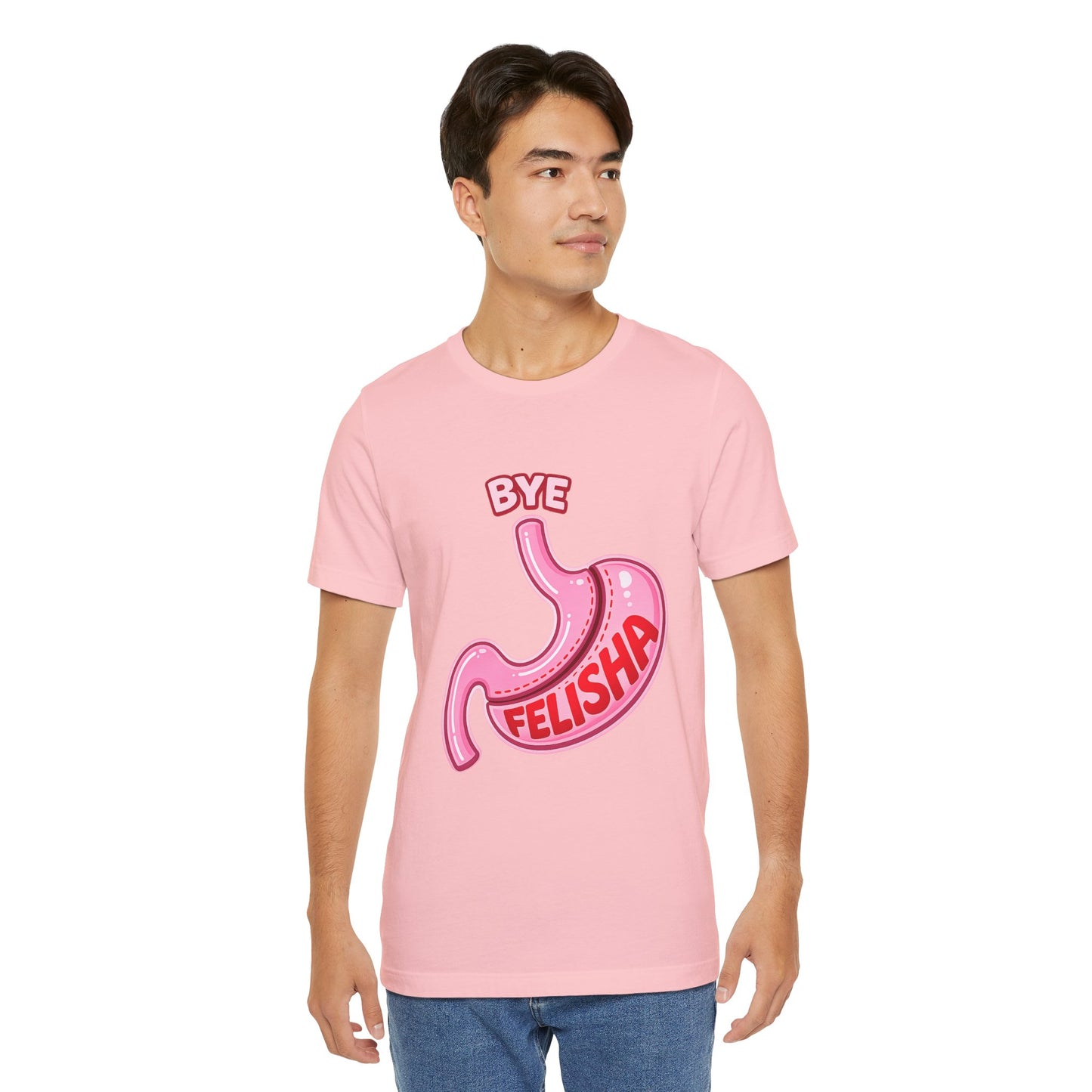 Bye Felisha Gastric Sleeve Stomach Graphic Tee — Funny Pink Cartoon Stomach T-Shirt