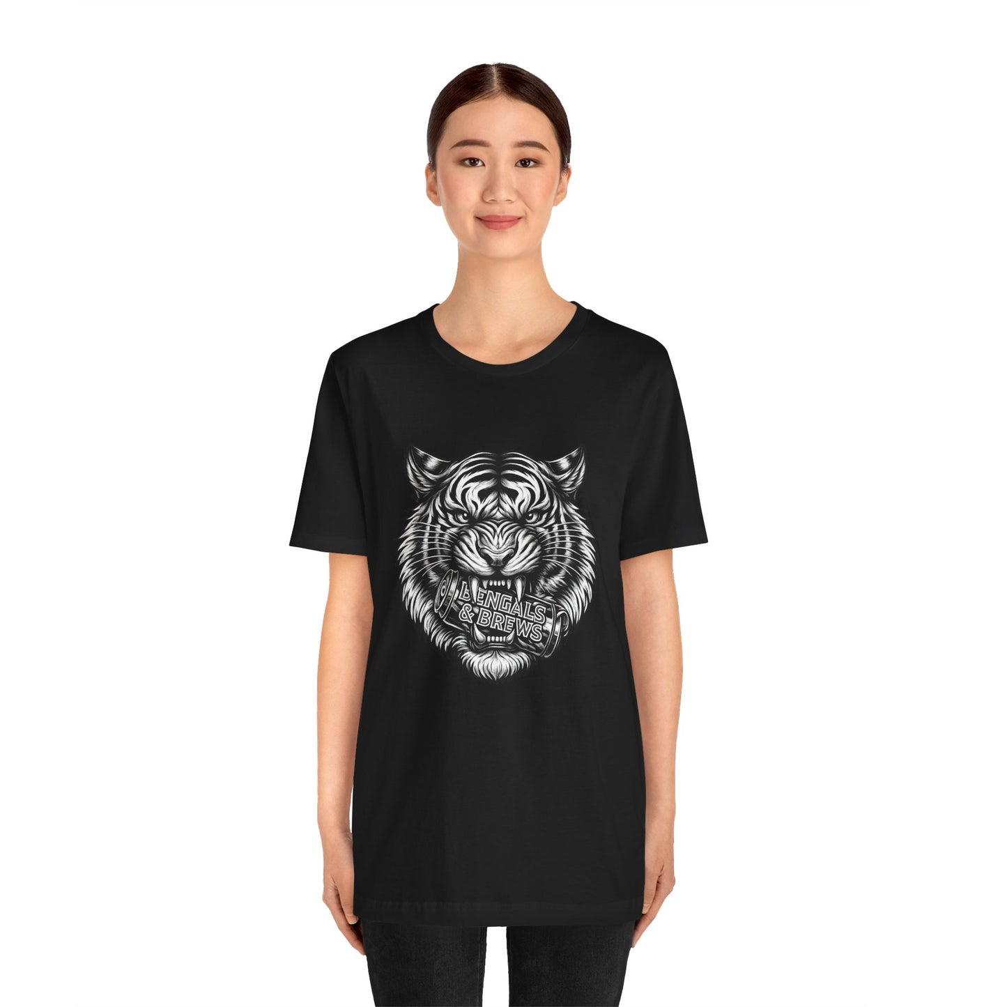 Bengals and Brews Black and White — Fierce Vintage Tiger Head Graphic T-Shirt